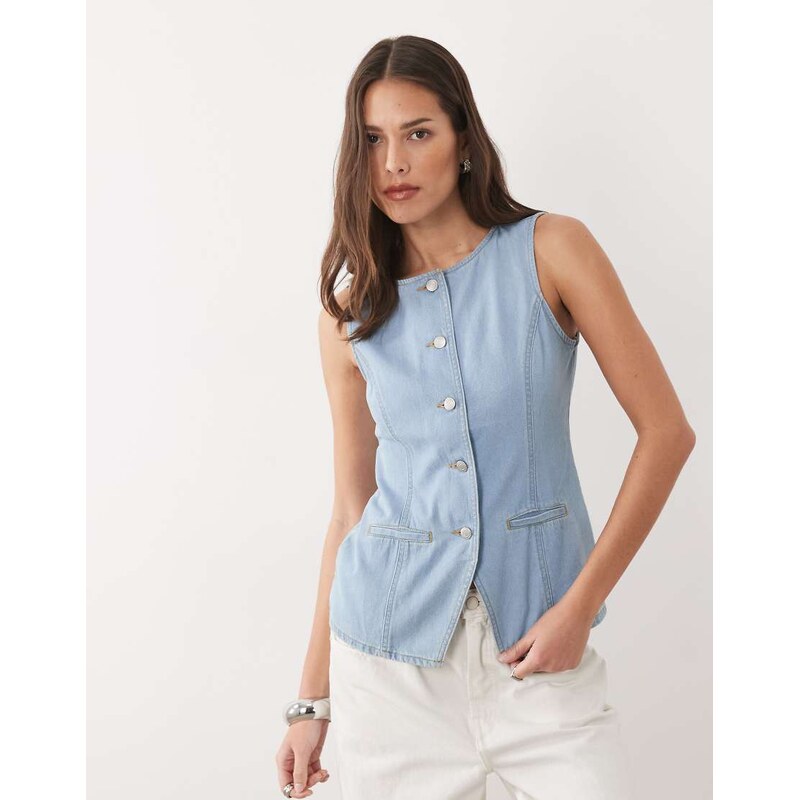 Threadbare crew neck denim waistcoat in light wash blue 115515757
