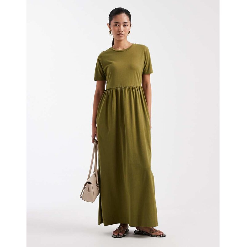 Threadbare jersey short sleeve maxi dress in khaki-Green 115515965