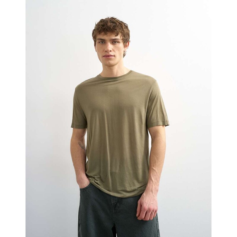 Topman classic fit sheer t-shirt in khaki-Green