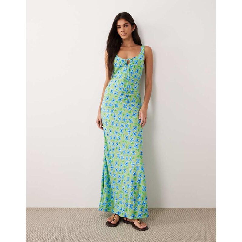 ASOS DESIGN scoop neck tie front midi dress in green floral