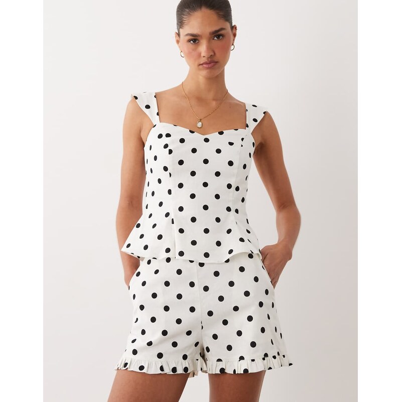 Nobodys Child linen and cotton blend ruffle hem shorts co-ord in