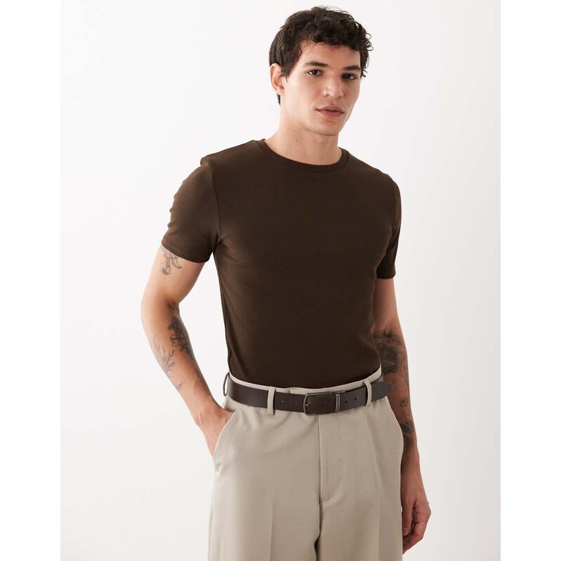 ASOS DESIGN Essentials muscle fit t-shirt in brown rib