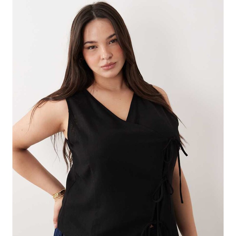ASOS Curve ASOS DESIGN Curve wrap tie detail linen co-ord