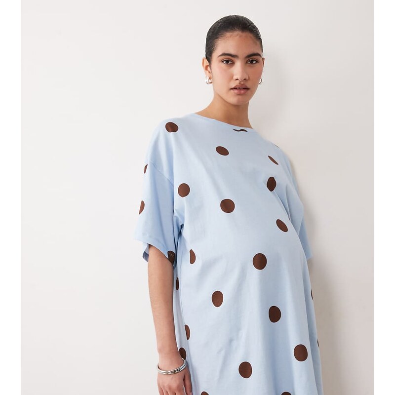 ASOS DESIGN Maternity polka dot oversized spot sleep tee in blue