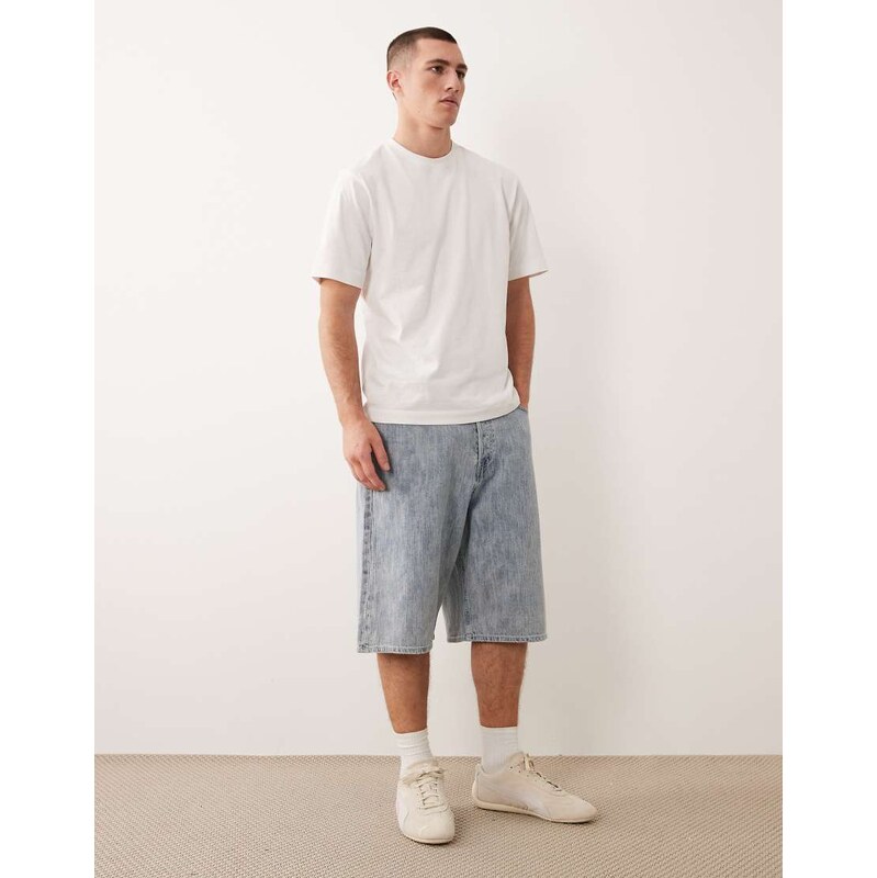 Jack & Jones Ron denim jorts with stitching detail in faded