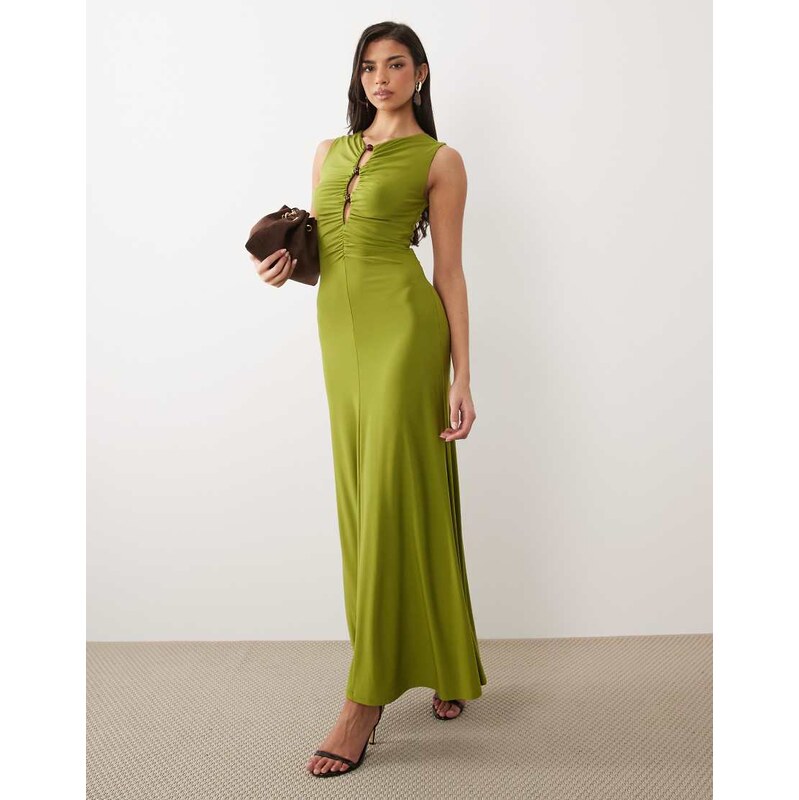 Forever New jersey ruched bead detail maxi dress in green 115136277