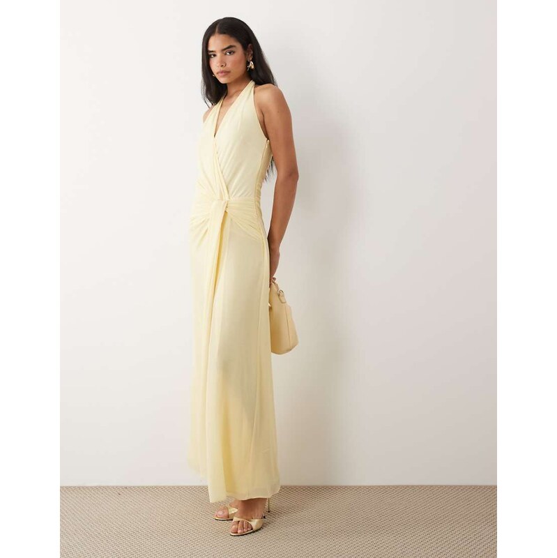 Forever New halter neck wrap maxi dress in yellow 115136280