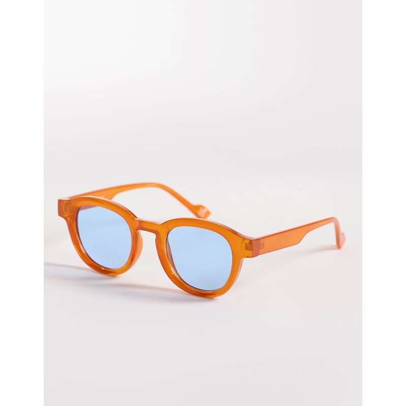 ASOS DESIGN round sunglasses in crystal orange frame with blue