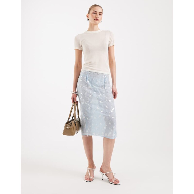 ASOS DESIGN embellished sheer midi skirt in blue