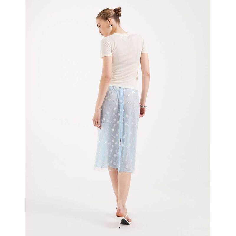 ASOS DESIGN embellished sheer midi skirt in blue