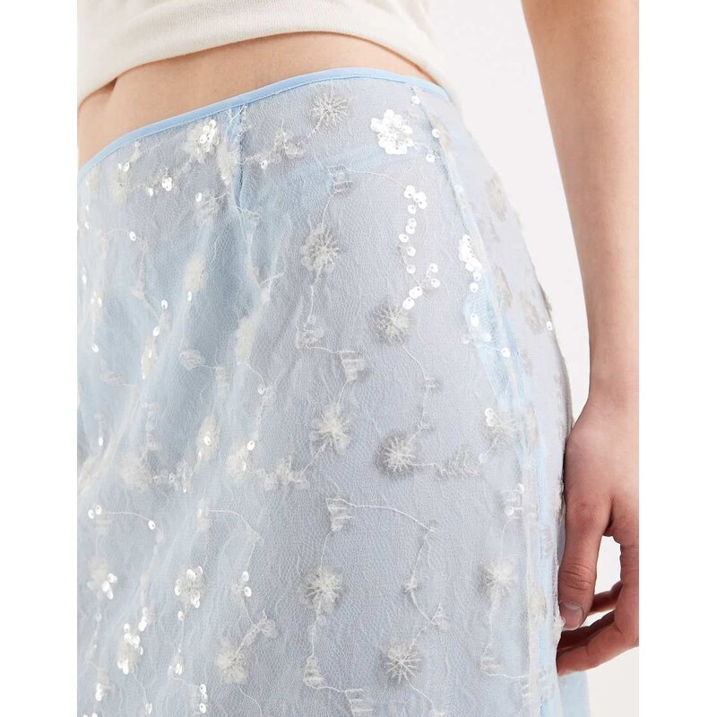 ASOS DESIGN embellished sheer midi skirt in blue