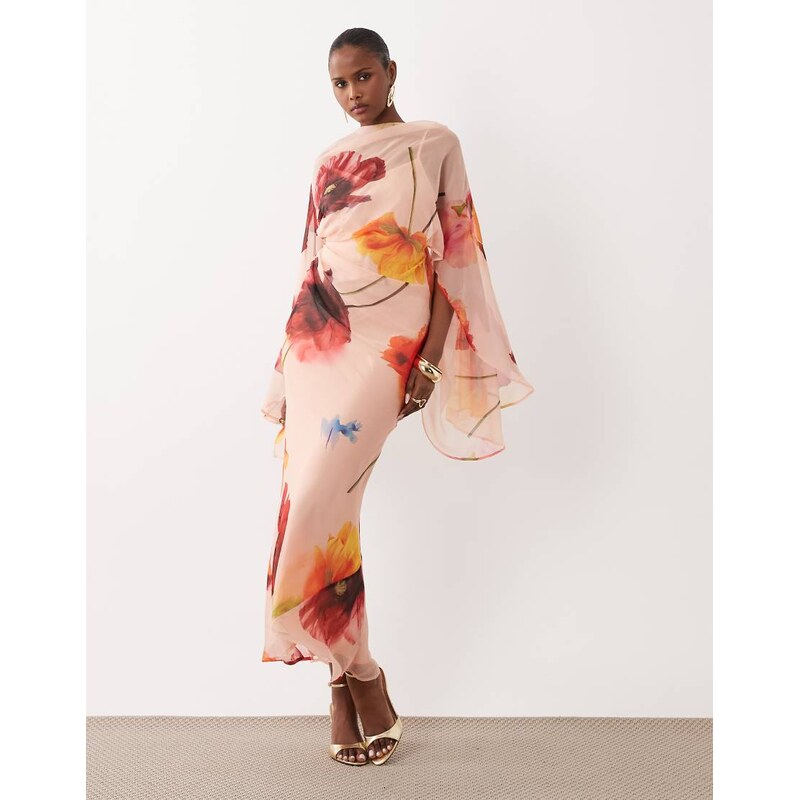 ASOS DESIGN kimono sleeve cape detail draped midaxi dress with
