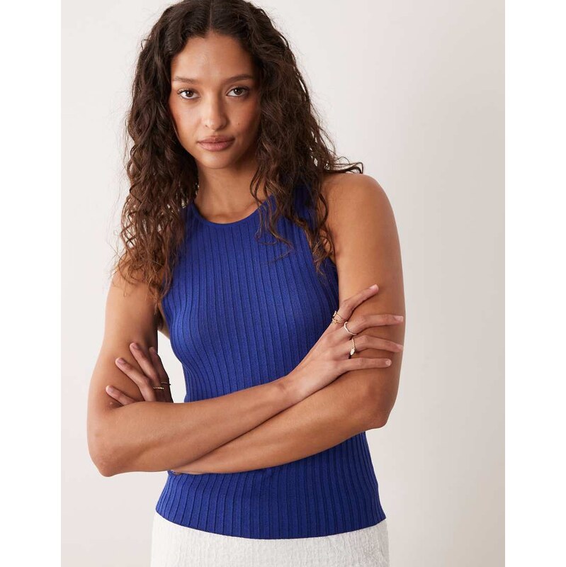 ASOS DESIGN sheer rib u-scoop vest in cobalt-Blue