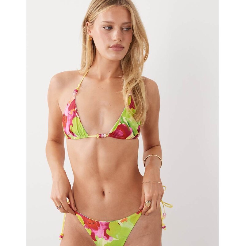 Tiger Mist Finlea reversible contrast tie bead detail bikini top co 115136360
