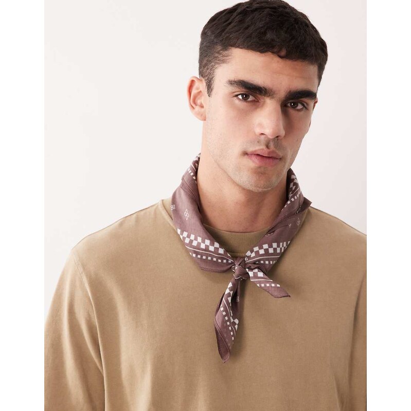 ASOS DESIGN paisley and checkerboard cotton bandana in brown