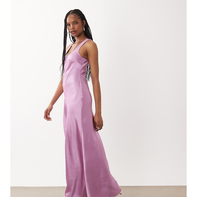 ASOS Tall ASOS DESIGN Tall scoop satin maxi dress in lilac-Purple 115522590