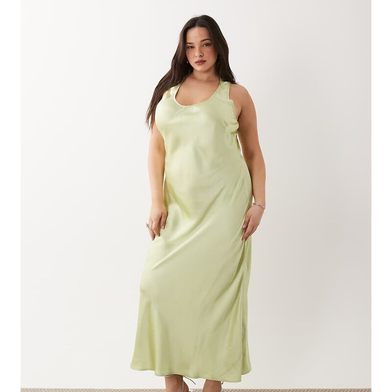 ASOS Curve ASOS DESIGN Curve scoop satin maxi dress in lime