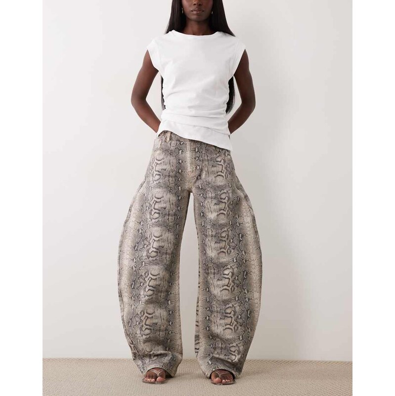 Lioness Horseshoe barrel leg jeans in snake print-Multi