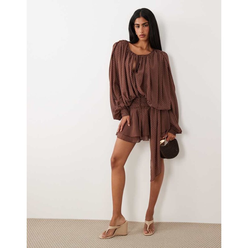 Lioness Elements chiffon drape detail balloon sleeve tie waist mini 115522800