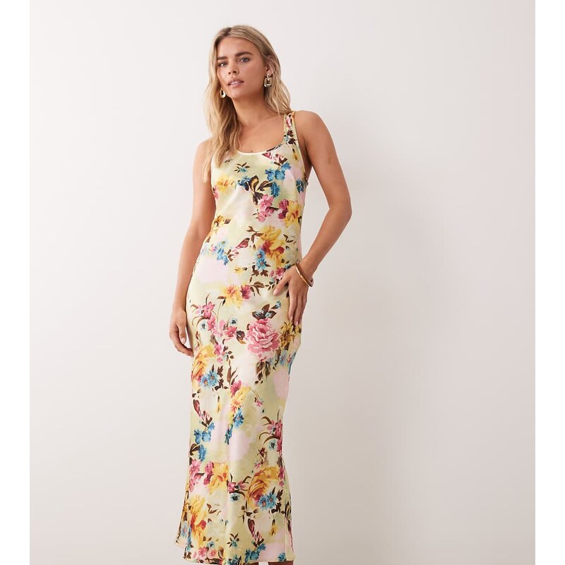 ASOS Petite ASOS DESIGN Petite scoop satin maxi dress in floral print 115522808