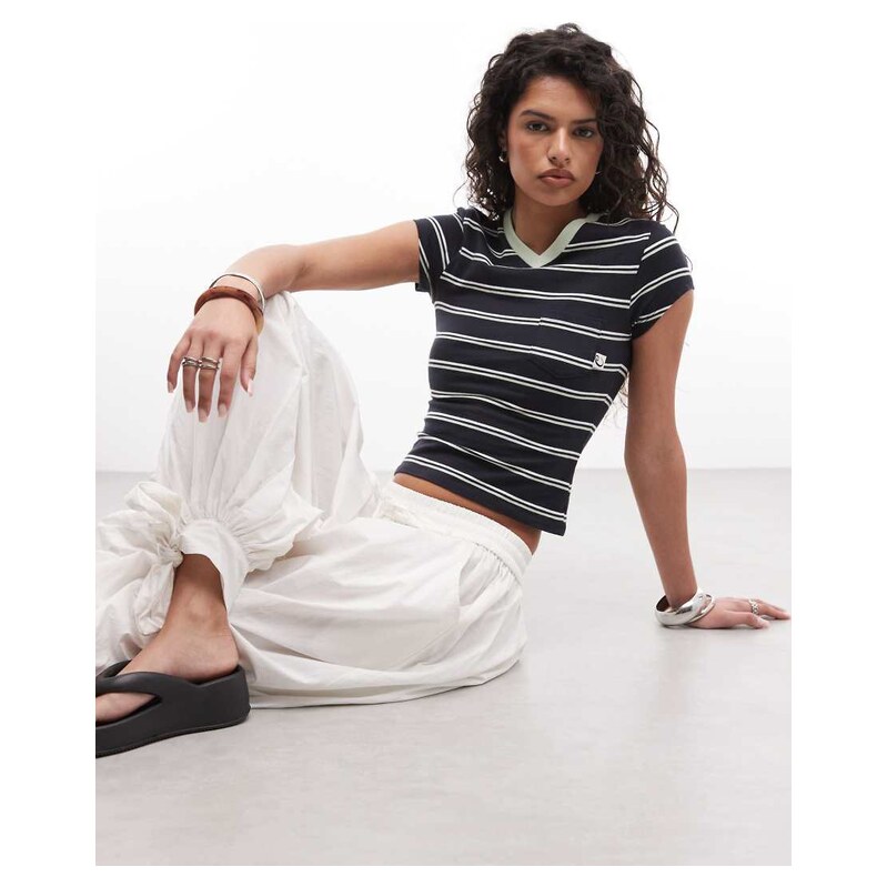 COLLUSION v neck stripe tshirt-Multi