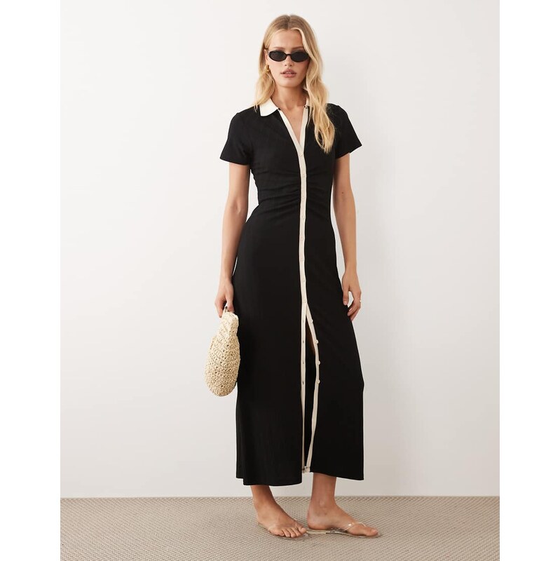 ASOS DESIGN button front cap sleeve midi dress with contrast
