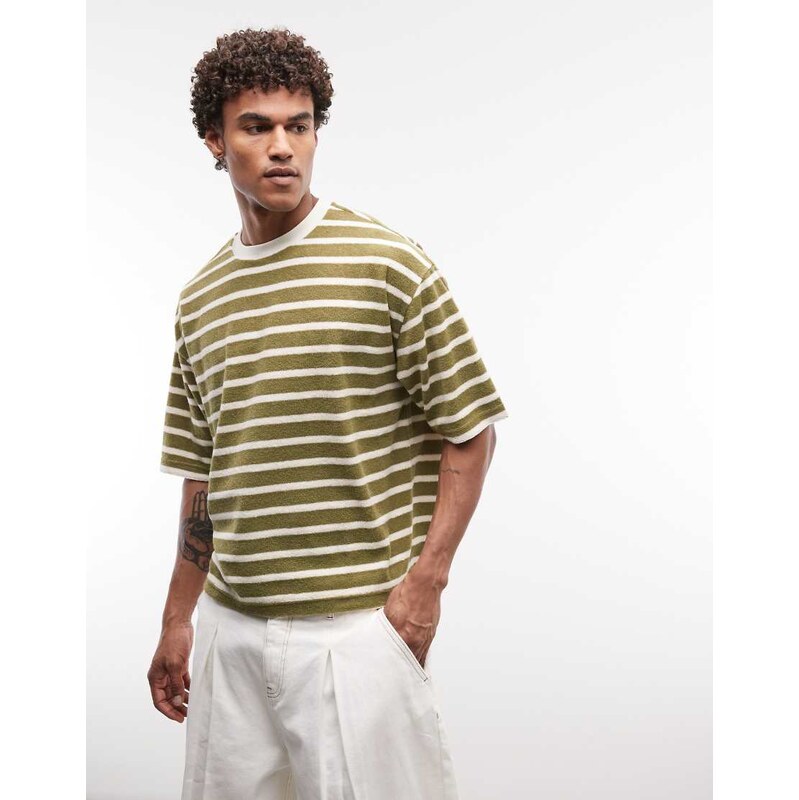 ASOS DESIGN heavyweight boxy oversized t-shirt in green stripe