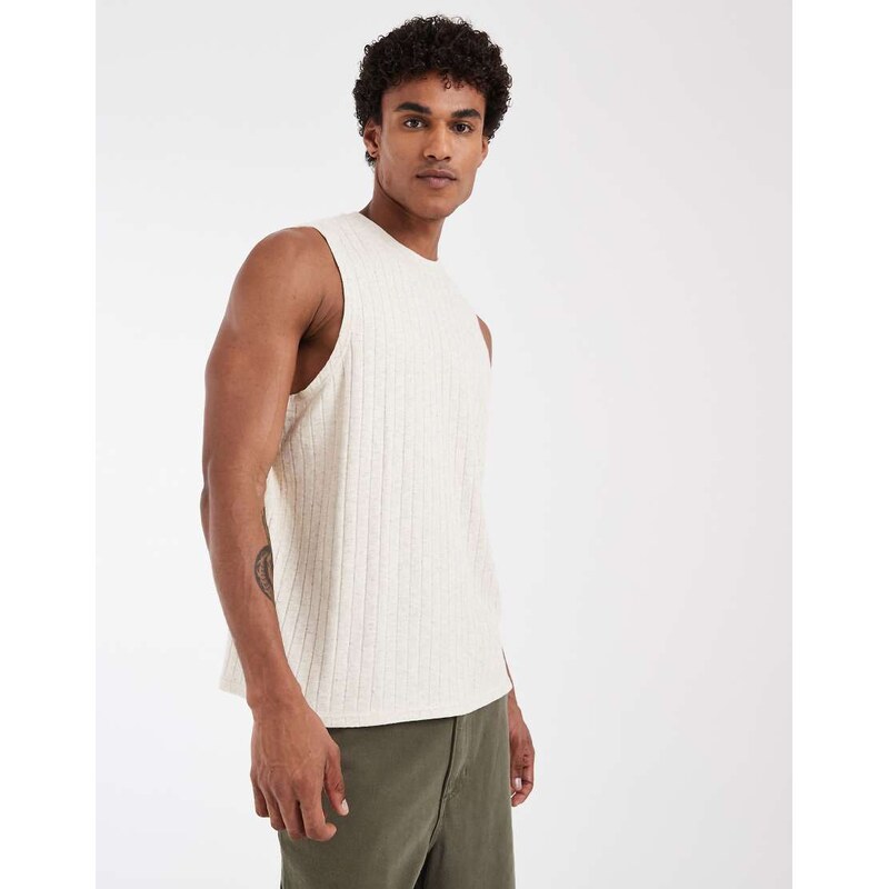 ASOS DESIGN relaxed tank in beige linen look rib-Neutral