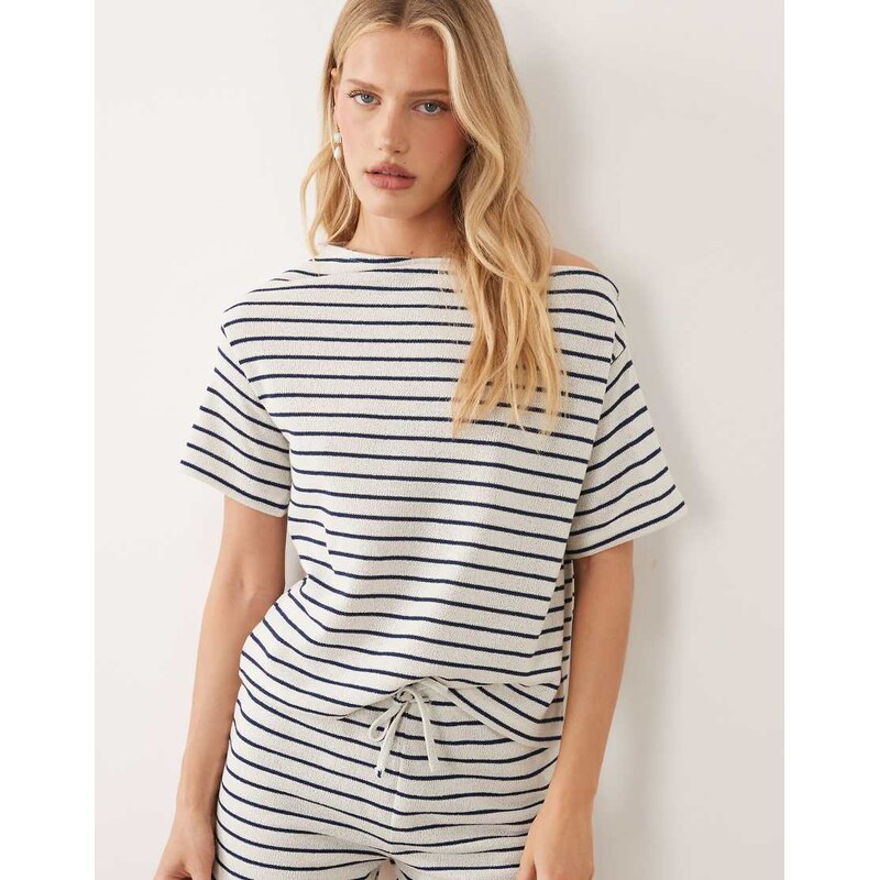 ASOS DESIGN off shoulder co-ord top in mono stripe-Multi