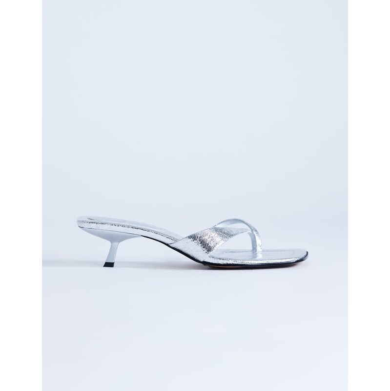 Topshop Solo strappy mule mid heel sandal in silver 115640267