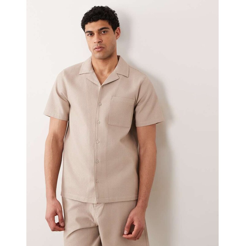 New Look co-ord waffle shirt in stone-Neutral