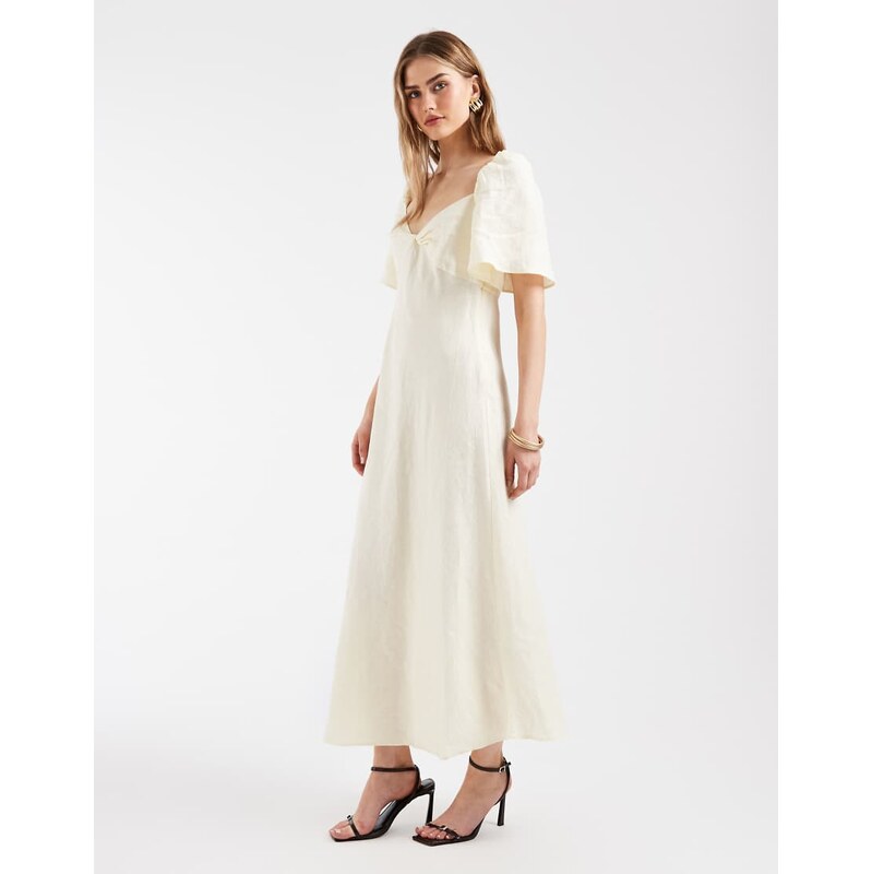 & Other Stories linen puff sleeve midaxi dress with twist