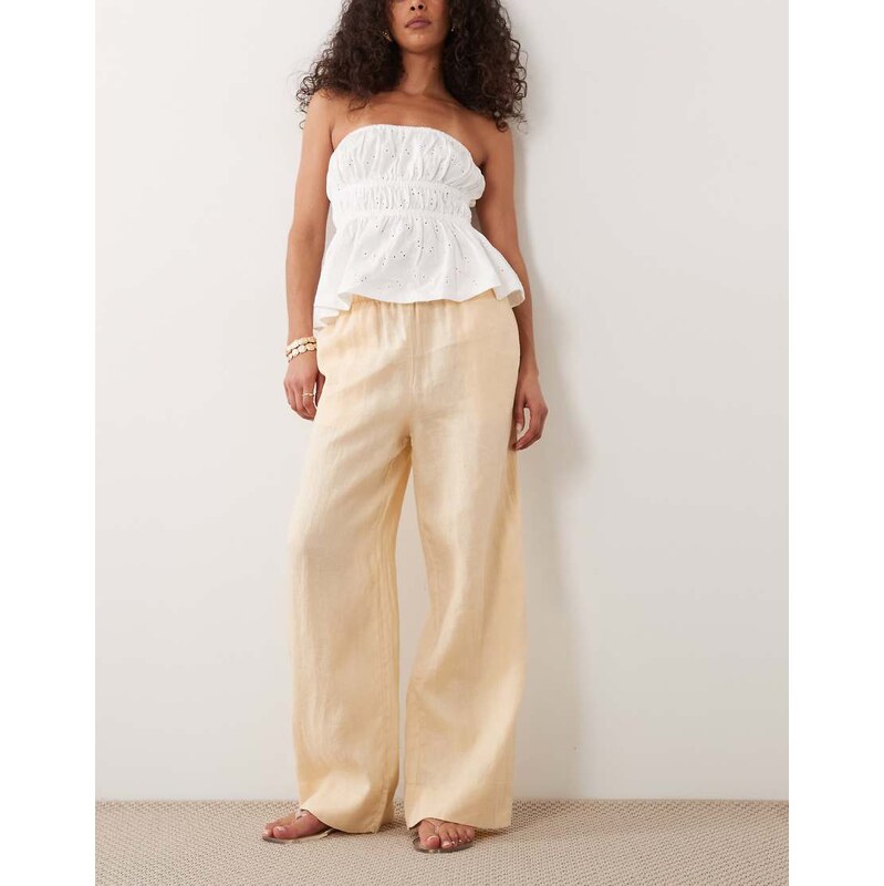 Mango 100% linen trouser in pastel yellow
