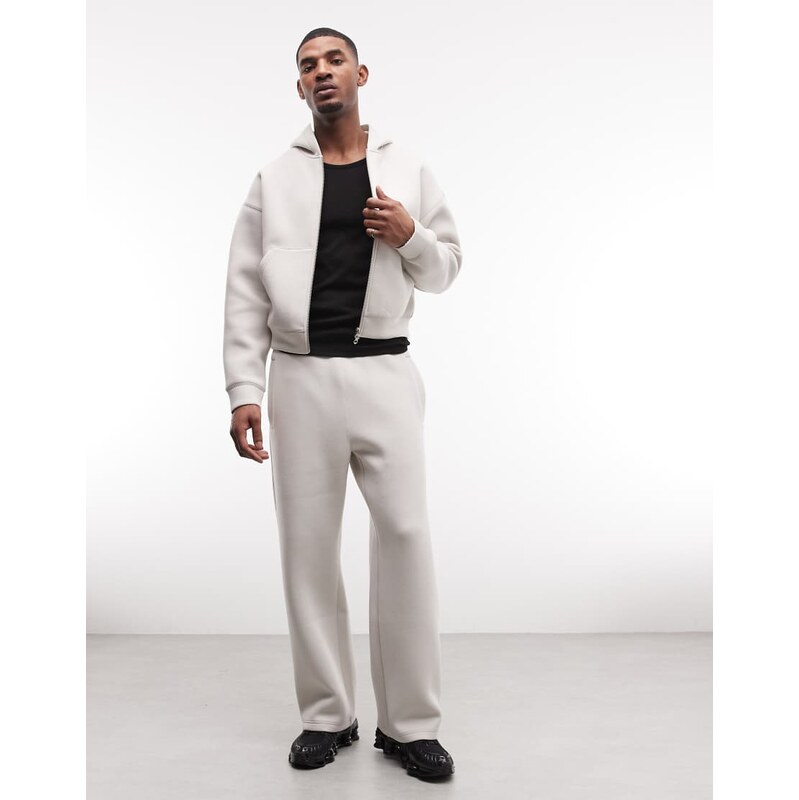 Weekday co-ord scuba-style fabric wide leg joggers in off-white