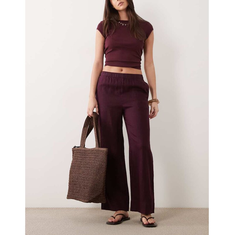 Mango 100% linen trouser in plum-Purple