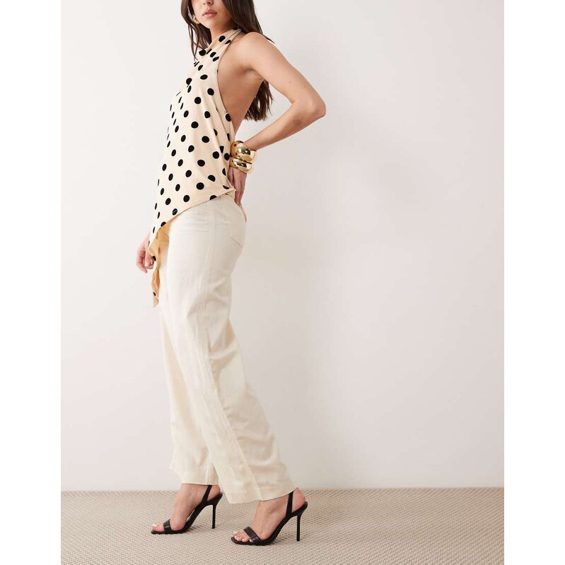 Mango linen mix tailored trouser in light beige-Neutral