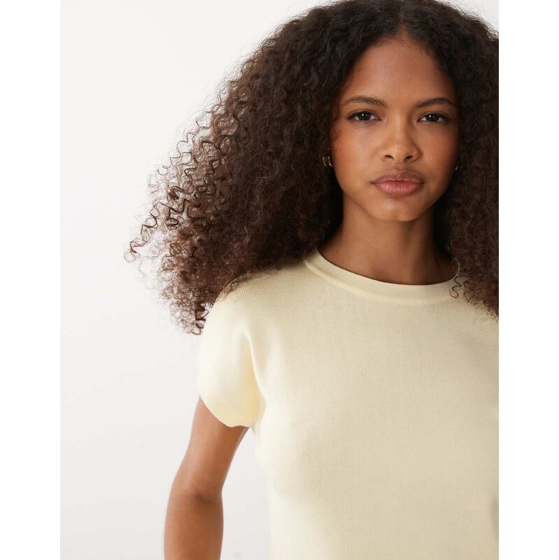 Mango knitted short sleeve top in buttermilk yellow
