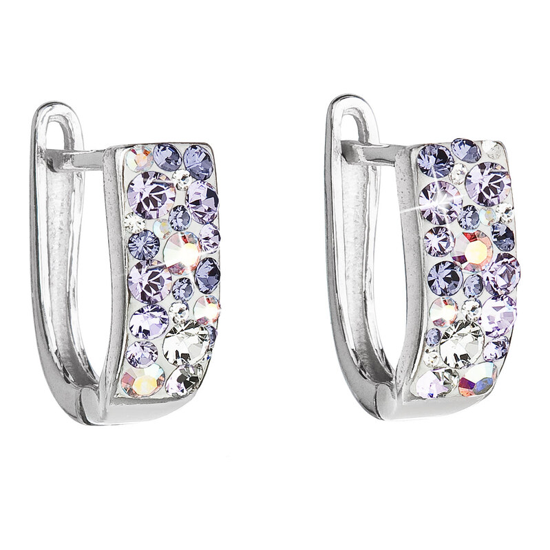 Stříbrné náušnice s krystaly Swarovski fialový půlkruh 31123.3