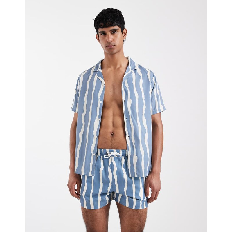 Aray abstract stripe swimshort in mid blue