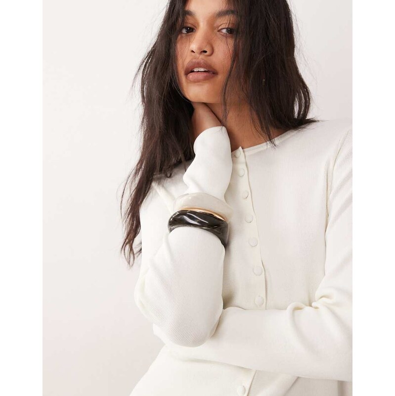 ASOS DESIGN compact crew neck cardigan with self covered buttons