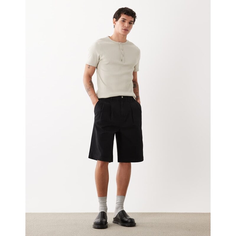 ASOS DESIGN chino jort with pleats in long length in black