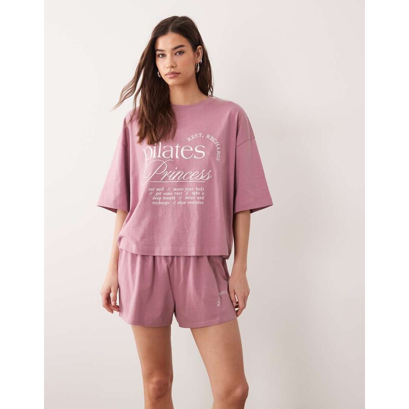 ASOS DESIGN pilates princess graphic tee and short pyjama set in