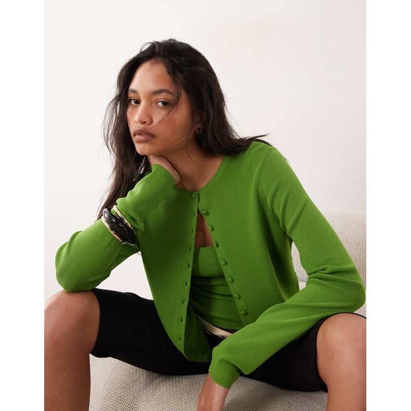 ASOS DESIGN compact crew neck cardigan with self covered buttons in 115519303