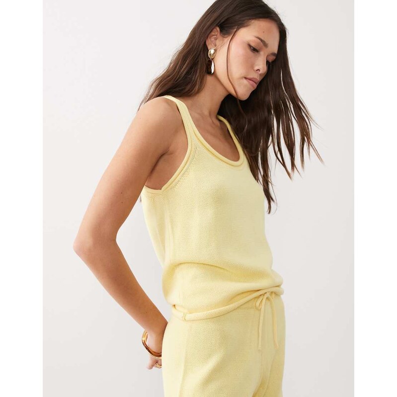 ASOS DESIGN cotton blend u-scoop cami top co-ord in lemon-Yellow