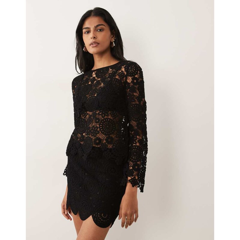Mango Isabel cotton rich floral crochet mini skirt co-ord in