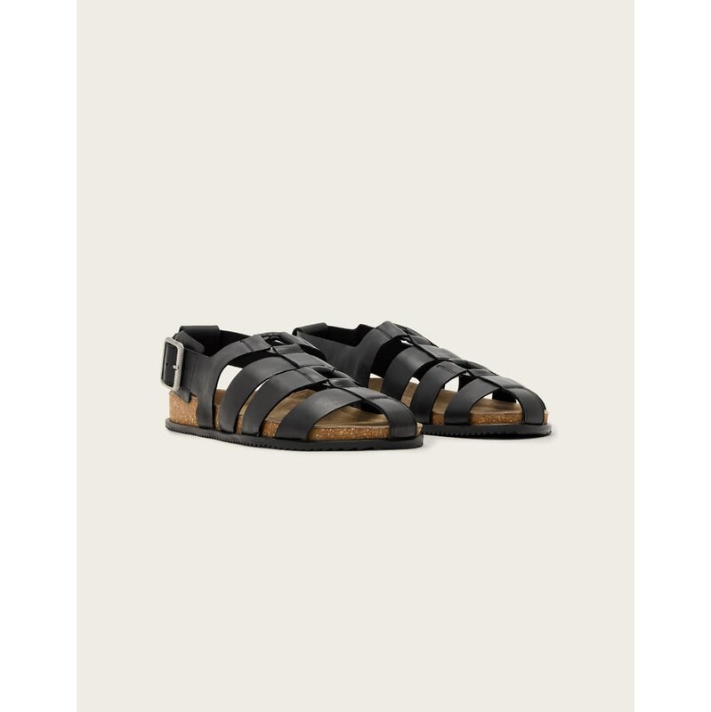 AllSaints Randal leather woven ring detail mules in black 115252728