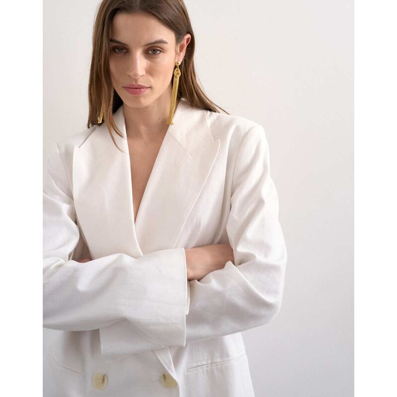 Topshop linen chuck on blazer in ecru-White 115515082