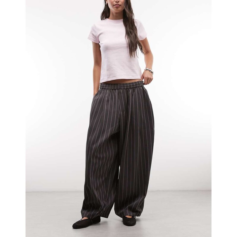 COLLUSION XL balloon trouser in pink pinstripe-Grey
