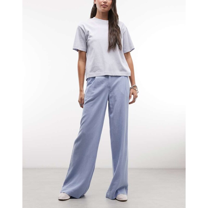 ASOS DESIGN wide leg trousers with pleat detail in linen blend