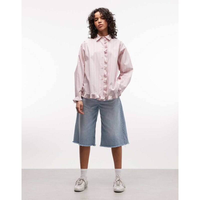 COLLUSION oversized frill shirt in pink stripe